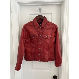 Vintage Gap Red Leather Trucker Jacket Womens
